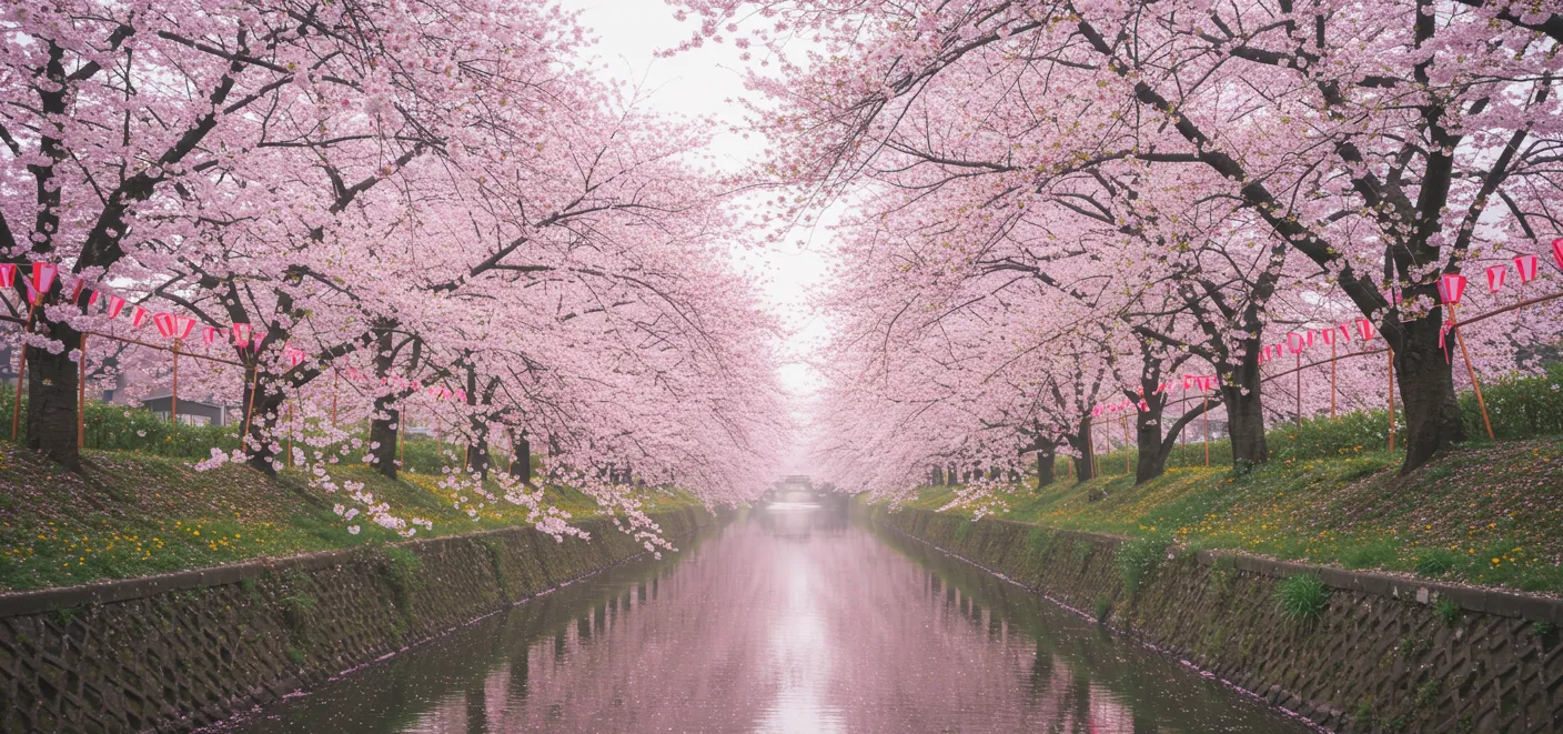 流川の桜並木の美しい風景